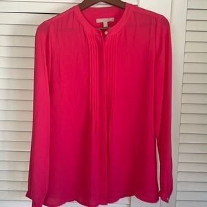 Banana Republic XS Hot Pink Berry Pintuck Pleated Polyester Blouse